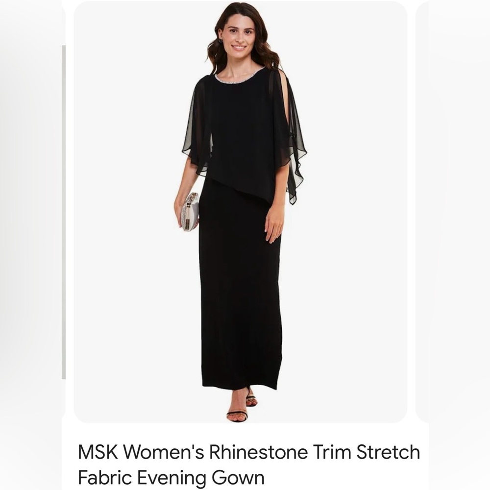 MSK Black Evening Gown with Rhinestone Trim